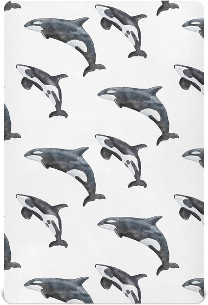 Crib Sheets for Boys Girl Orca Killer Whale Breathable Mini Crib Mattress Sheets Fitted,Toddler Baby Sheets for Crib Mattress 39 * 27 * 5In