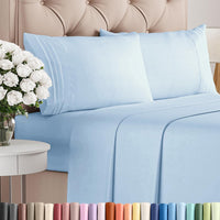 Queen Size 4 Piece Sheet Set - Breathable & Cooling Sheets - Light Blue