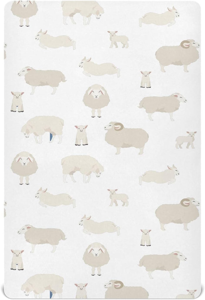 Crib Sheets for Boys Girl Farm Sheep Breathable Mini Crib Mattress Sheets Fitted,Toddler Baby Sheets for Crib Mattress 39 * 27 * 5In White