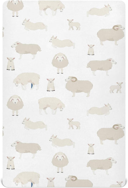 Crib Sheets for Boys Girl Farm Sheep Breathable Mini Crib Mattress Sheets Fitted,Toddler Baby Sheets for Crib Mattress 39 * 27 * 5In White