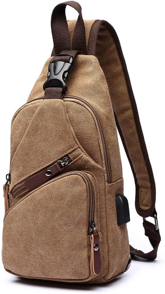 VanBasic Canvas Sling Bag Crossbody Backpack Shoulder Casual Rucksack for Men Women Outdoor Cycling Hiking Travel Fishing Coffee