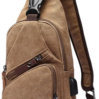 VanBasic Canvas Sling Bag Crossbody Backpack Shoulder Casual Rucksack for Men Women Outdoor Cycling Hiking Travel Fishing Coffee
