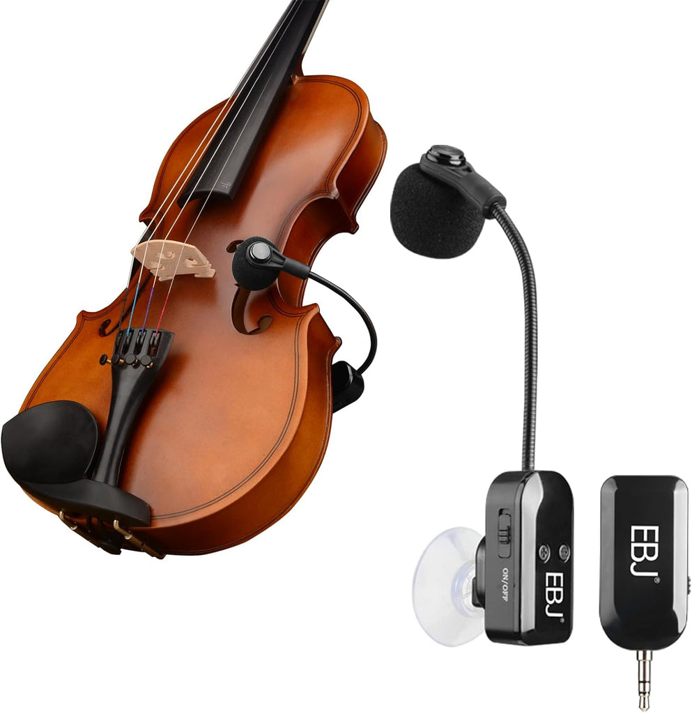 EBJ 2.4G Instrument Microphone Receiver with Detachable Suction Cup for Guitar Violin Cello Accordion Speakers Pickup Stage Performance Live Noise Reduction Microphone 100ft Range (KX-801-1)