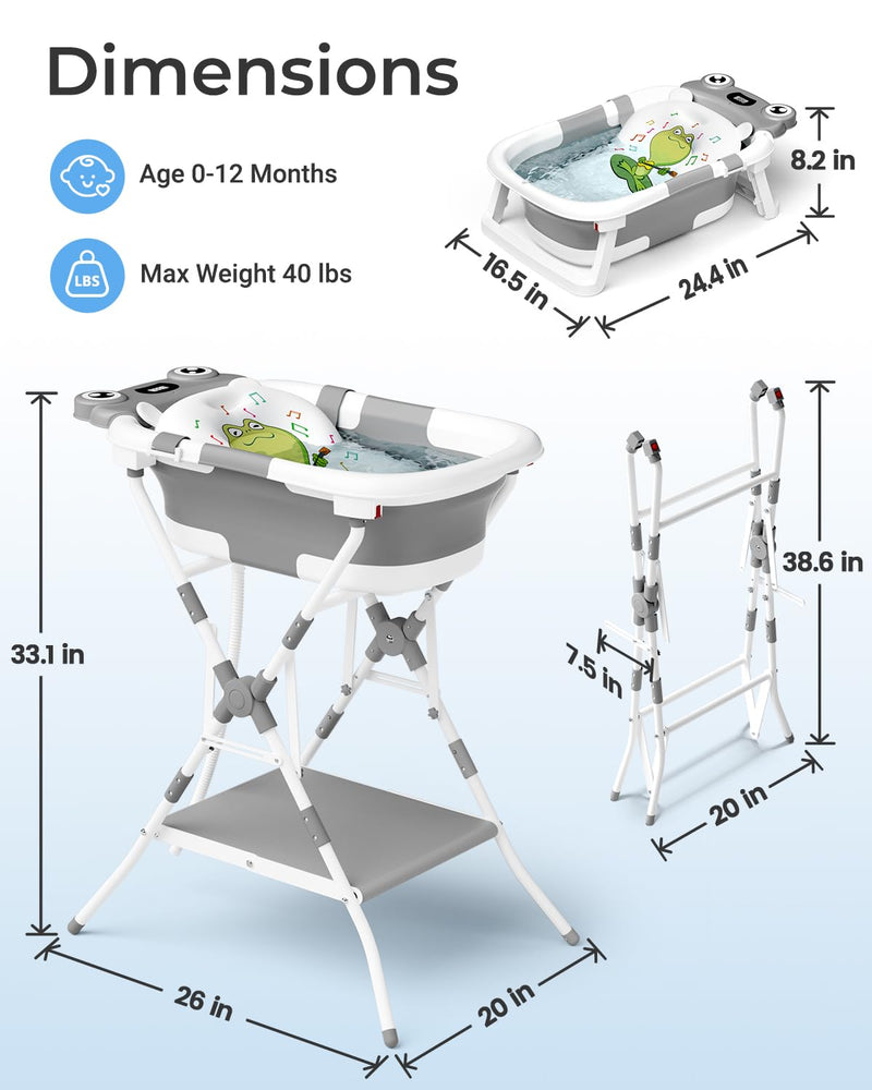 BUNWAG Bañera 2 en 1 con Soporte Plegable de Altura Ergonómica