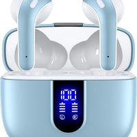 TAGRY Bluetooth Headphones True Wireless Earbuds 60H Playback LED Power Display Earphones with Wireless Charging Case IPX5 Waterproof in-Ear Ear buds with Mic for TV Smart Phone Laptop Computer Sports