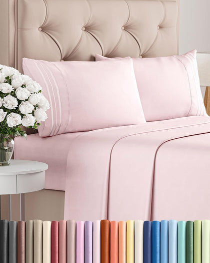 Cal King Size 4 Piece Sheet Set - Breathable & Cooling - Lavender Pink