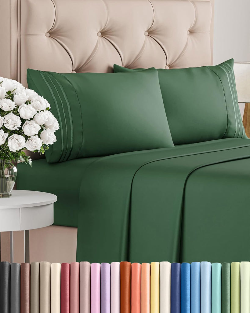 Queen Size 4 Piece Sheet Set - Breathable & Cooling Sheets - Emerald Green
