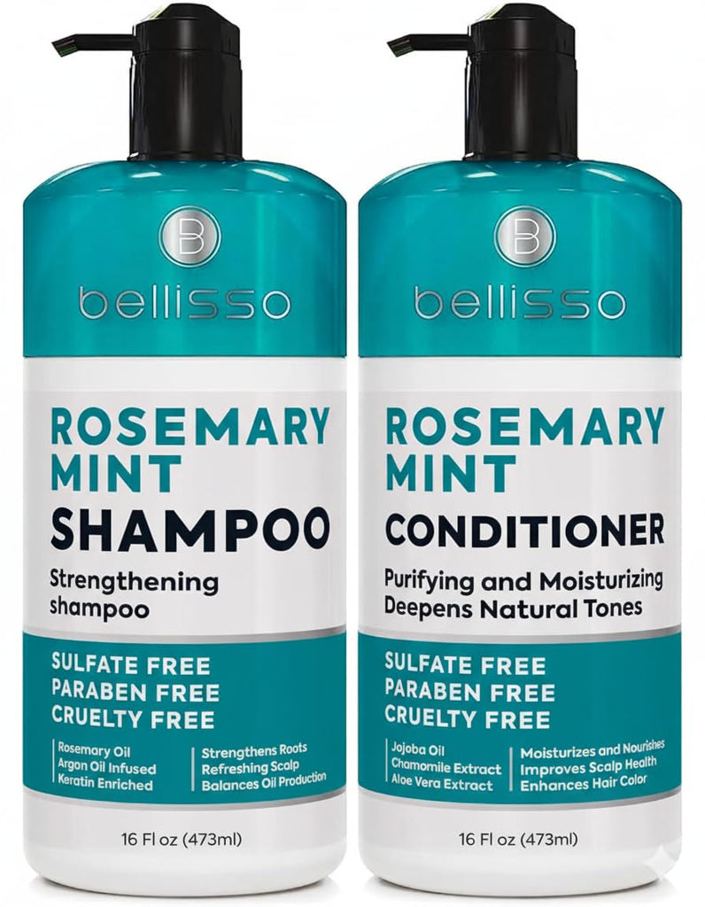 Rosemary Shampoo and Conditioner Set – with Rosemary Oil and Peppermint - Sulfate Free Moisturizing Products for Women and Men, Helps Flaky, Dry Scalp and Dandruff, Salon Thickening for Thinning Hair