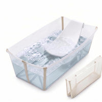 Stokke Flexi Bath Bundle, Sandy Beige - Foldable Baby Bathtub + Newborn Support - Durable & Easy to Store - Convenient to Use at Home or Traveling - Best for Newborns & Babies Up to 48 Months