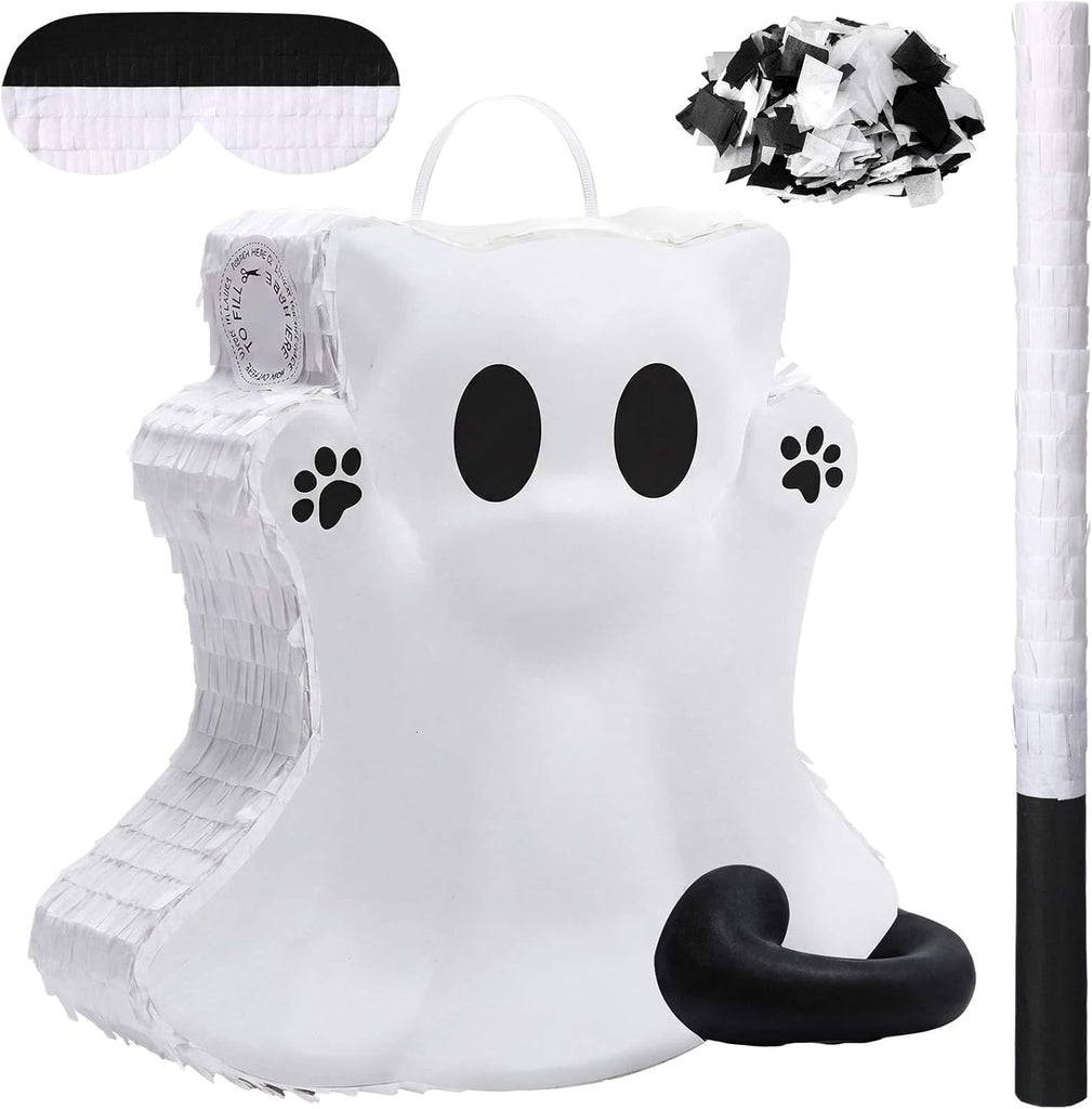 Seenelling Halloween Ghost Cat Piñata Cute Cartoon Ghost Cat Themed Piñata for Fiesta Party Supplies Halloween Festivals Holiday Photo Props Birthday Centerpiece Decor