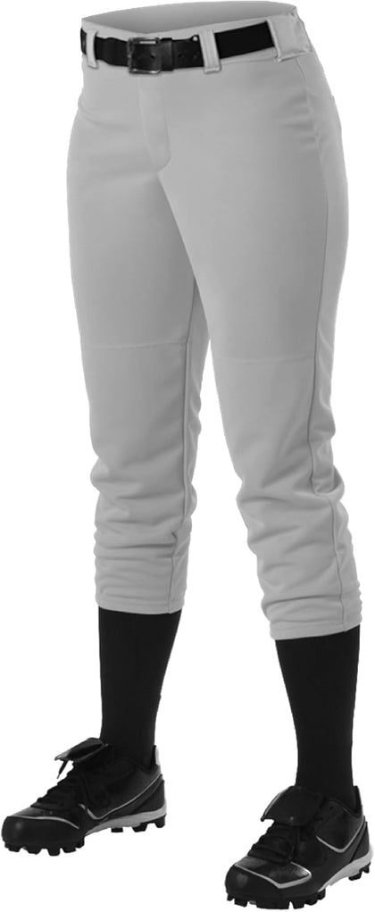 Alleson Athletic Fastpitch Softball Pants for Women. Low Rise Double Knit Grey Softball Pants with Belt Loop (Style 605PBW) Small