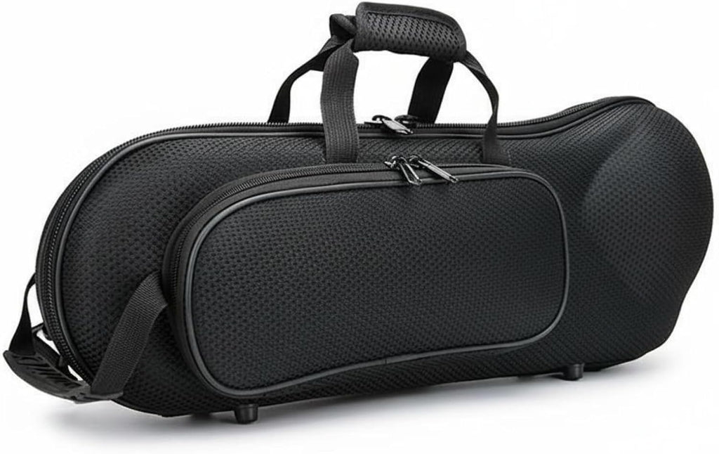 Yiju Brass Case Instrument Carrier Hard Shell Trumpet Case Shoulder Strap Zippered Closure Poly-cotton Outer Pocket Suitable for Practice Use, Oxford Cloth Black