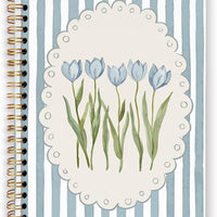 dvhdajed Grandmillennial Blue Tulip Floral Spiral Notebook,Preppy Chinoiserie Floral Journaling Notebooks,Blue Striped Botanical Spiral Journal for Women,Floral Office School Supplies Gifts,5.5x8.3In