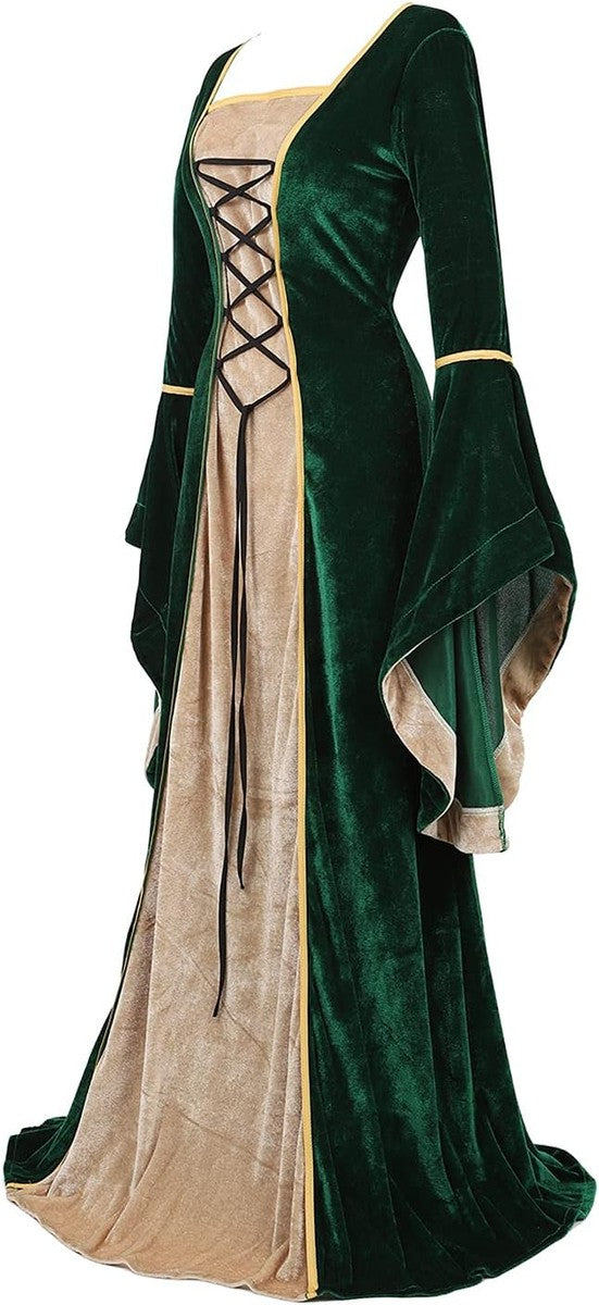Lehauya Womens Renaissance Costume Dress Medieval Velvet Lace Up Faire Gown