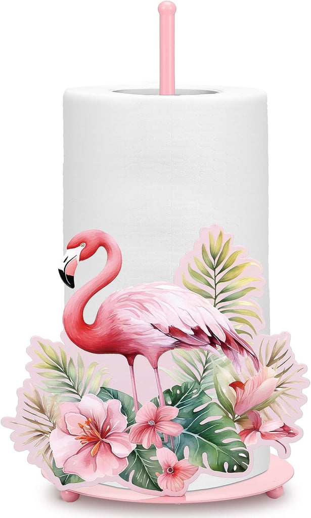 Shimeyao Pink Flamingo Metal Paper Towel Holder Farmhouse Tropical Flamingo Flower Kitchen Decor Accessories Large Metal Towel Holder Stand for Kitchen Bathroom Home