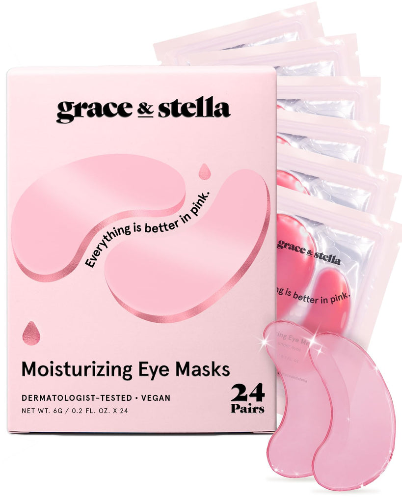 grace & stella Award Winning Under Eye Mask - Gifts for Women - Reduce Dark Circles, Puffy Eyes, Wrinkles, Under Eye Patches - Birthday, Bachelorette Party Favors - Vegan Self Care (24 Pairs, Pink)