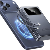 ATGIH 20000mAh Magsafe Wireless Power Bank, 5-in-1 Portable Charger with 2 Built in Cables, 20W PD Fast Charging for Magnetic Battery Pack Phone Charger, for iPhone 17 16 15 14 13, 12，All Series