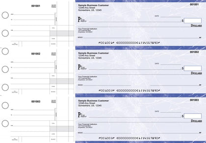 ABC Manual Checks for Business 3 on a Page with Stub Voucher, Blue Checks (100 Checks)