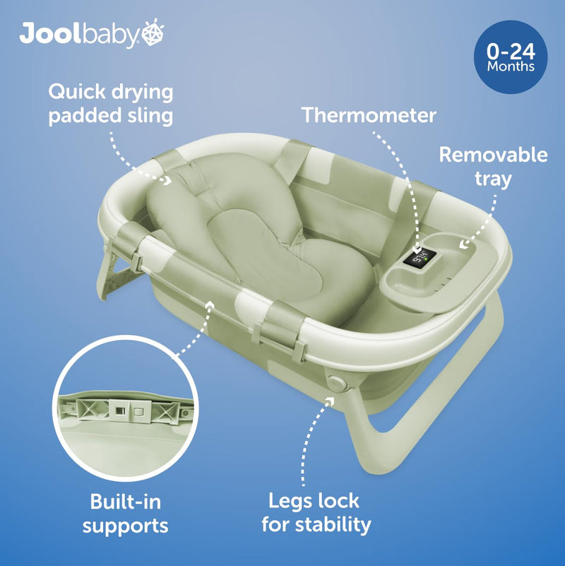 Jool Baby Bañera Plegable Portátil para Bebé con Termómetro Sage