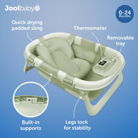Jool Baby Bañera Plegable Portátil para Bebé con Termómetro Sage
