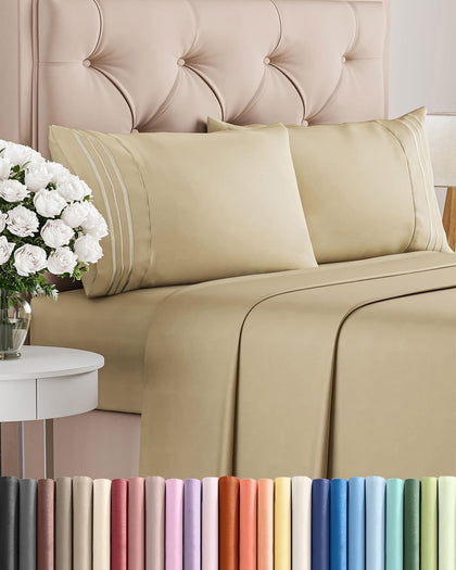 Full Size 4 Piece Sheet Set - Comfy Breathable & Cooling Sheets - Beige