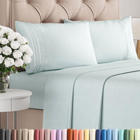 Queen Size 4 Piece Sheet Set - Comfy Breathable & Cooling Sheets - Ice Blue