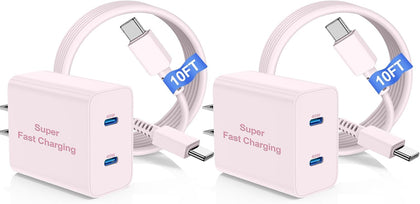 45W Dual Port Super Fast Charger with Long USB C to C Cable 10ft,Type C Wall Charger Block and Android Phone Charging Cord for Samsung Galaxy S26 Plus/S25 Ultra/S25+/S24+/S23+/S22+/S21/S20/Note 20/10+