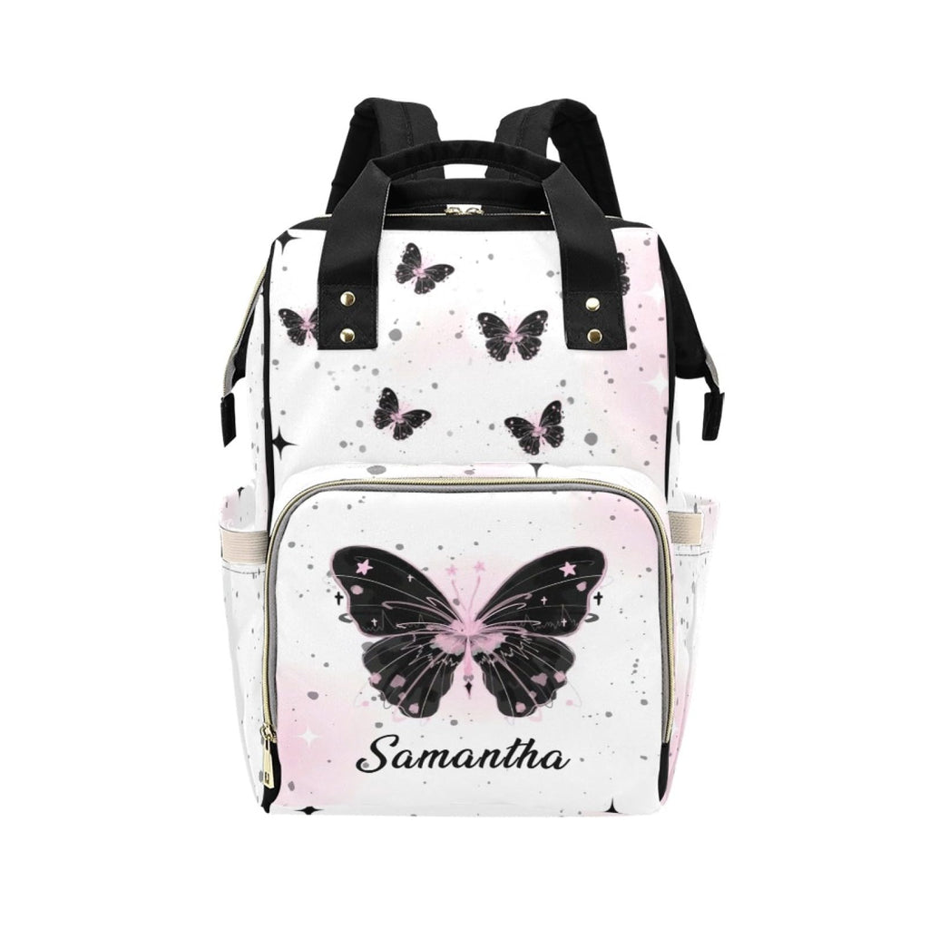 Personalized Baby Diaper Bag Backpack for Women, Custom Name Nursing Mommy Daypack, Diaper Bag for Girls Boys, New Mom Gifts (Butterfly Black)