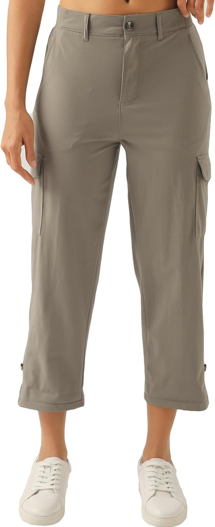 XINGPAOZHE Women's Lightweight Hiking Capri Cargo Pants(Dark Khaki,M)