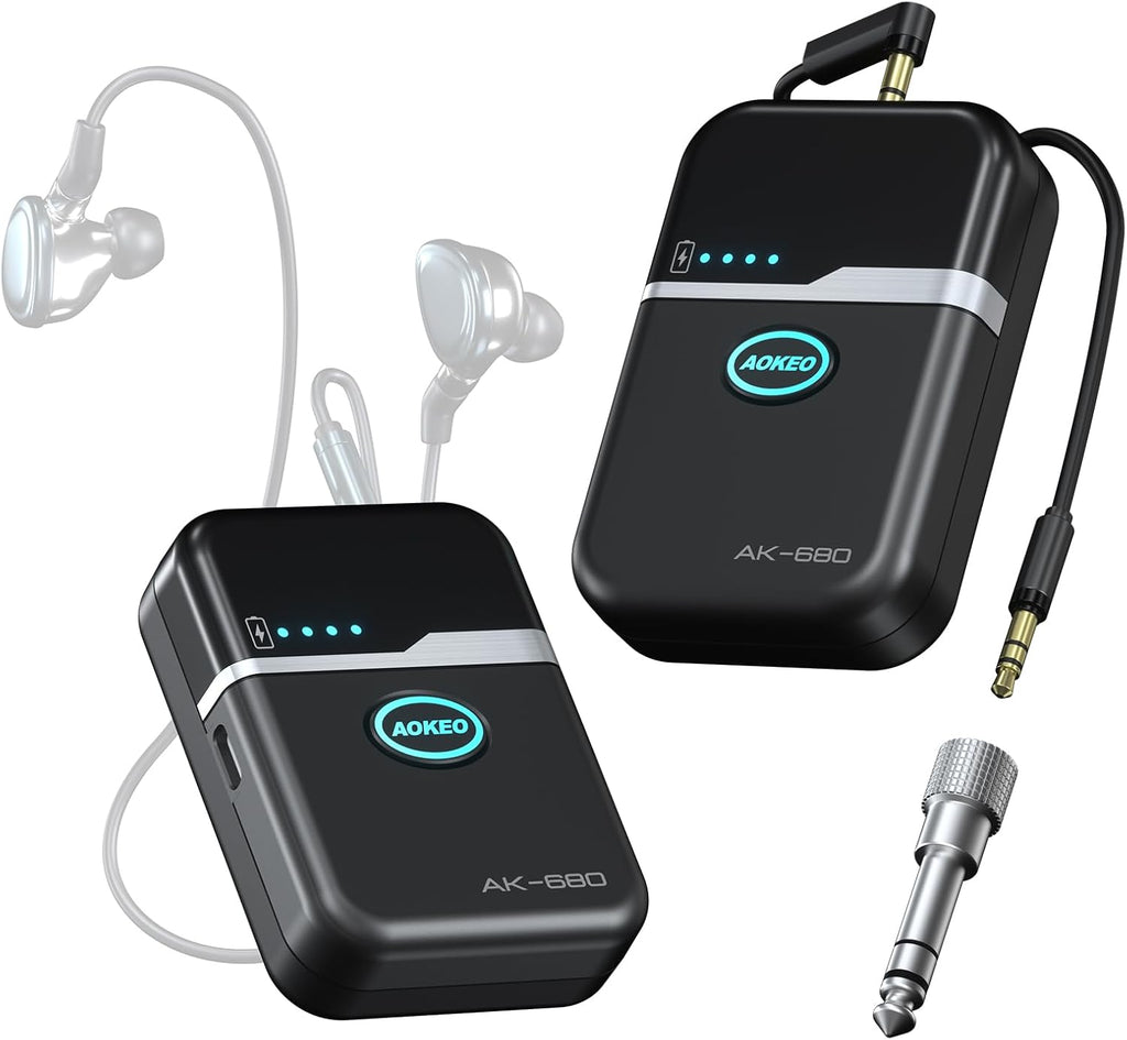 AOKEO AK-680 Wireless In Ear Monitor System,5.8G Professional Stereo IEM Monitoring with Transmitter & Bodypack Receiver,Ultra Low Latency Auto Sync Pairing for Live Stage,Band,Singer,Studio Recording