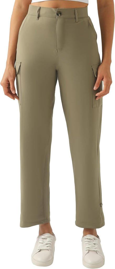 Women's Lightweight Cargo Capri Hiking Pants(Pines Green,M)