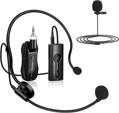 KIMAFUN Wireless Lavalier Microphone System, Wireless 2.4GHz Lapel Mics Handheld Mic 2 in 1 for Teaching, Teachers, Speech, Tour Guiding, Speaker, Amplifier, PA System, Broadcast, KM-G70(1TX1RX)