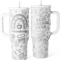 Best Teacher Ever Tumbler 40oz, Stainless Steel Insulated Coffee Travel Cups with Handle, Teacher Appreciation Gifts for Women, Teachers Gift for Valentines Farewell Birthday Christmas Teacher's Day