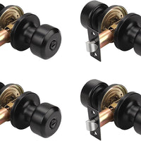 KNOBWELL Interior Door Knobs with Cylindrical Shape Knob, Matte Black Door Knob for Bedroom Bathroom, Keyless Privacy Door Knob with Lock, Stainless Steel Door Handle, 4 Pack