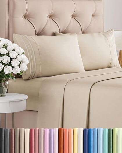 Full Size 4 Piece Sheet Set - Comfy Breathable & Cooling Sheets - Wheat