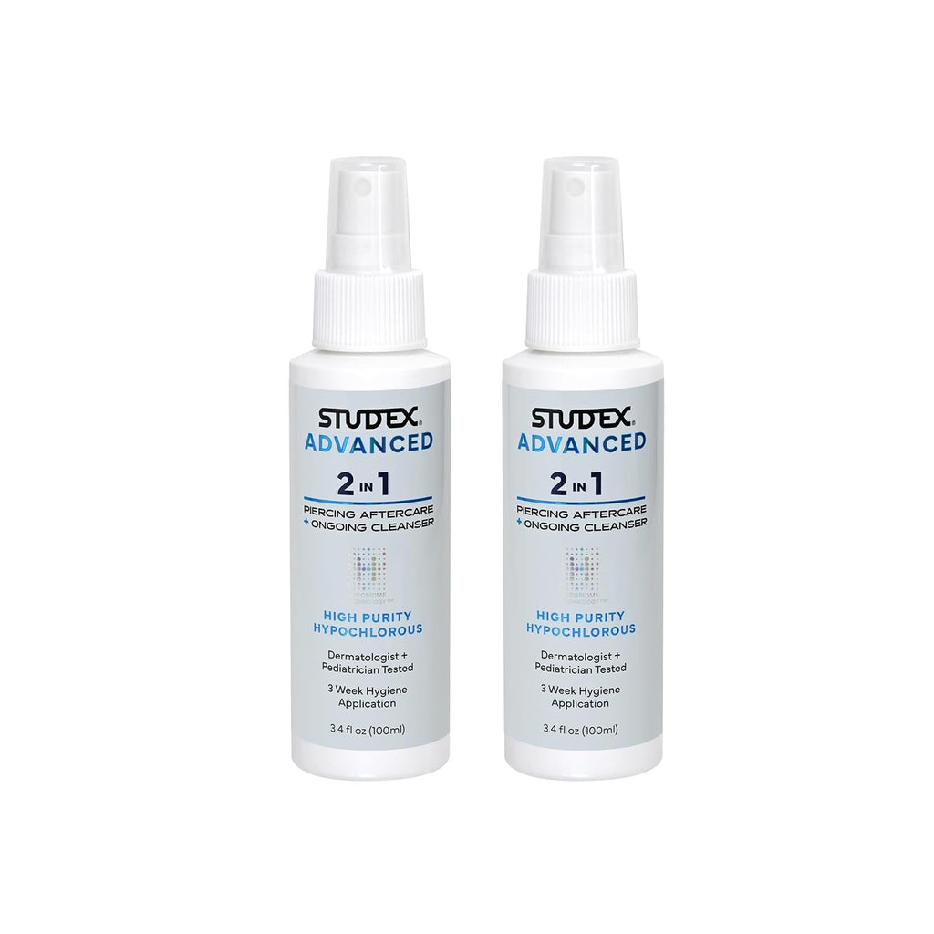 Studex Advanced 2-in-1 Piercing Aftercare & Cleanser – Hypochlorous Spray for Body and Ear Piercing, Hypoallergenic Formula for Sensitive Skin (Pack of 2)