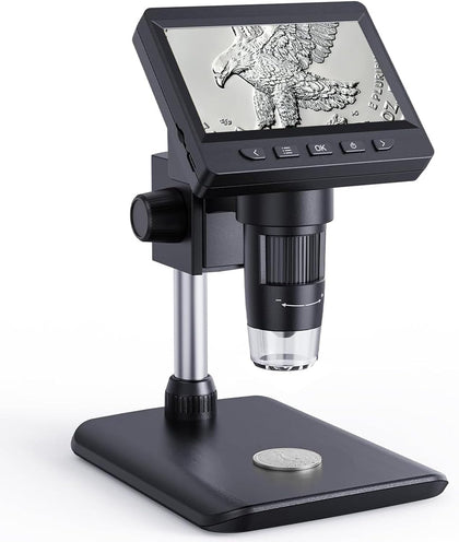 AOPICK Digital Microscope, Coin Microscope with Light Adjustable Brightness 4.3