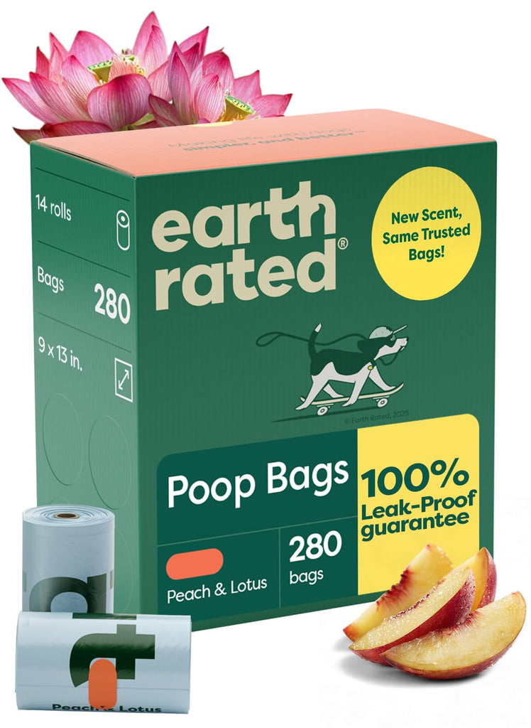 Earth Rated Dog Poop Bags on Refill Rolls, 280 Bags, Peach & Lotus