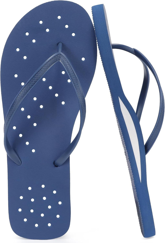 STQ Mens Shower Shoes Quick Dry Flip Flops Drain Holes Navy Blue Size 9