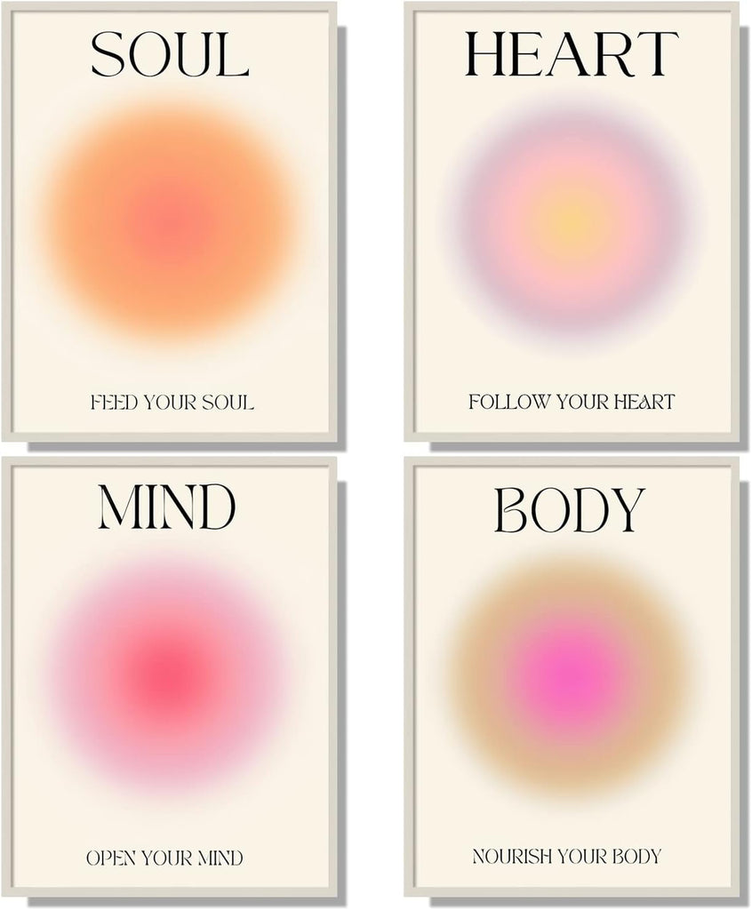NCYEL 4 colorful abstract halo posters angel number positive energy inspirational language inspirational wall art bedroom girls room pink decoration living room bedroom apartment hotel dormitory 12x16