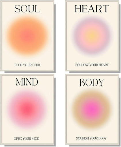 NCYEL 4 colorful abstract halo posters angel number positive energy inspirational language inspirational wall art bedroom girls room pink decoration living room bedroom apartment hotel dormitory 12x16