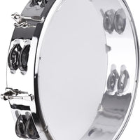 Tambourine, Handbell, Jingle Bell Double Row Metal Cymbals Drum Instrument, Handheld Percussion for Dancing, Singing, Karaoke, Music Class (10-inch)