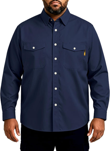 WORKWEYA Men's FR Flame Resistant Shirts 7.5oz Cotton Fire Retardant Welding Shirts NFPA 2112 Navy