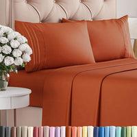 Queen Size 4 Piece Sheet Set - Breathable & Cooling Sheets - Terracotta