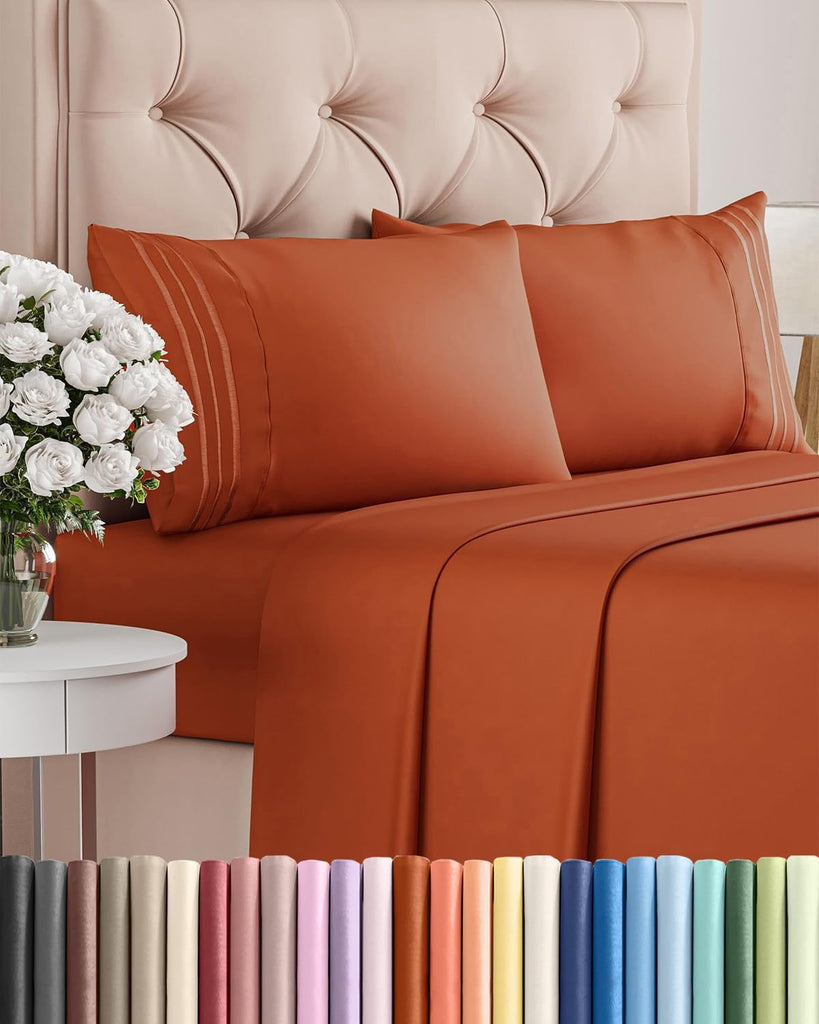 Cal King Size 4 Piece Sheet Set - Breathable & Cooling Sheets - Terracotta