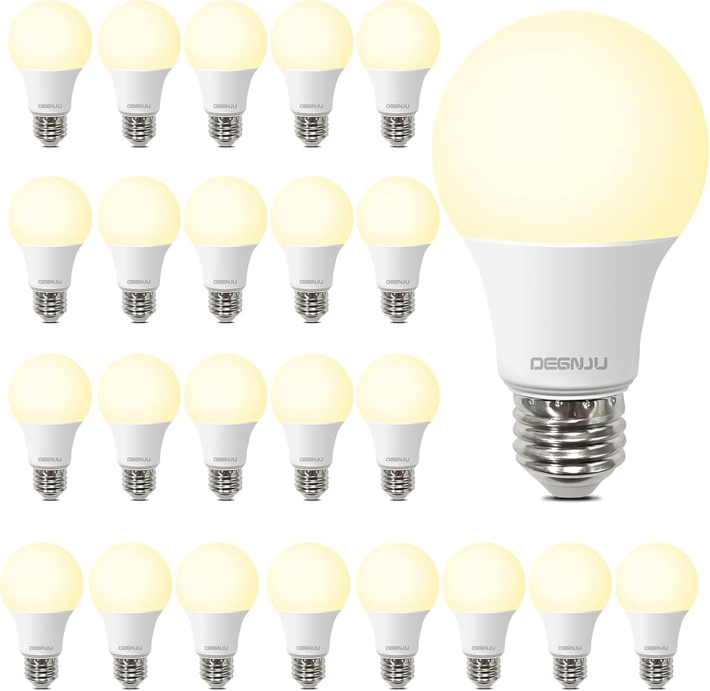 DEGNJU LED Light Bulbs, 60 Watt Equivalent LED Bulbs A19, 2700K Soft White, 800 Lumens, E26 Standard Base, Non-Dimmable, 8W Warm White LED Bulbs for Bedroom Living Room, 24 Pack