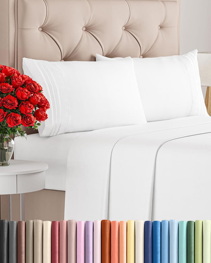 Full Size 4 Piece Sheet Set - Comfy Breathable & Cooling Sheets - White