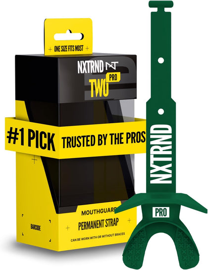 Nxtrnd Two Pro Football Mouth Guard, Permanent Strap, Fits Adult & Youth (Dark Green)