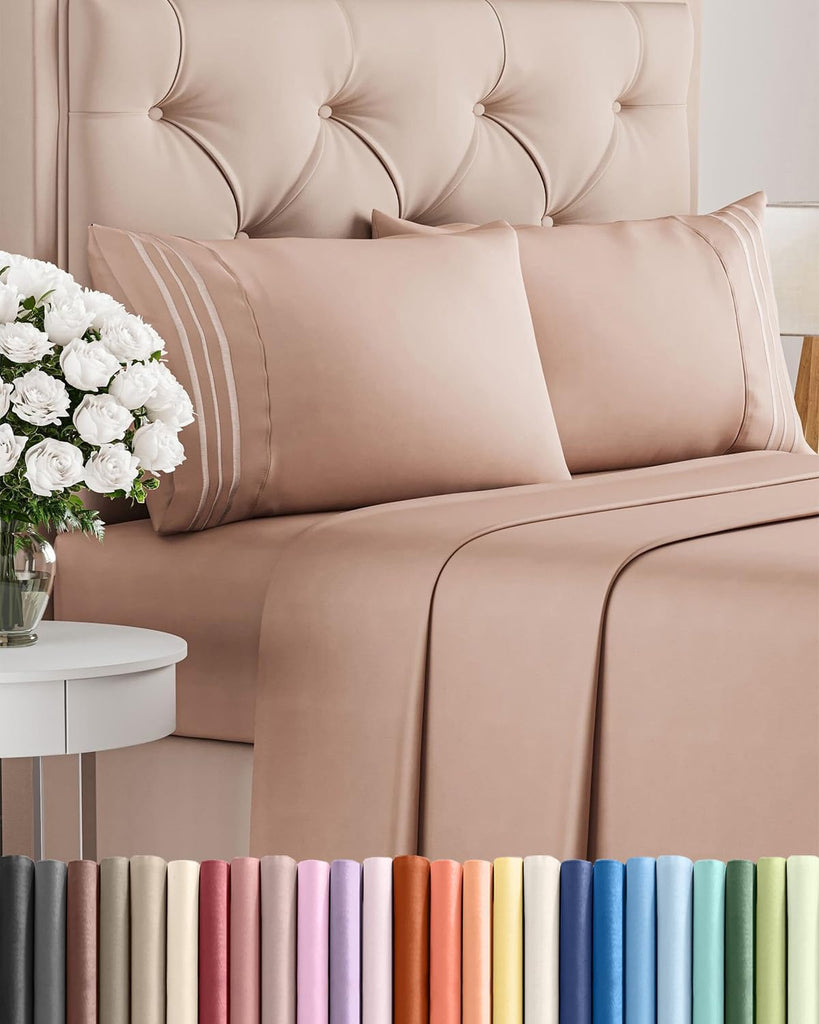 Full Size 4 Piece Sheet Set - Comfy Breathable & Cooling Sheets - Mauve