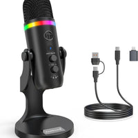 ZealSound Podcast Microphone for PC, USB Mic with Noise Reduction, Tap-to-Mute, Gain & Echo Controls, Zero-Latency Monitoring, RGB Lighting for Mac, iPhone, iPad, Live Streaming & Voice-Over K66 Pro